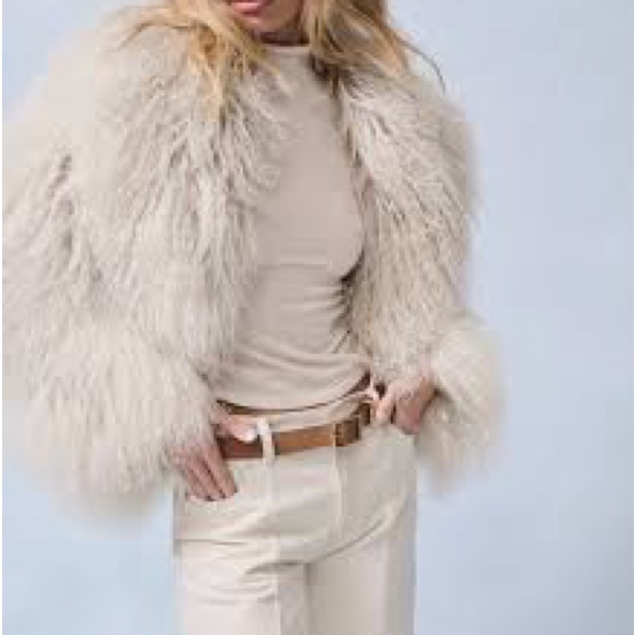 Dynamite Jackets & Blazers - Dynamite Shaggy Faux Fur Jacket Cream Glam Layer